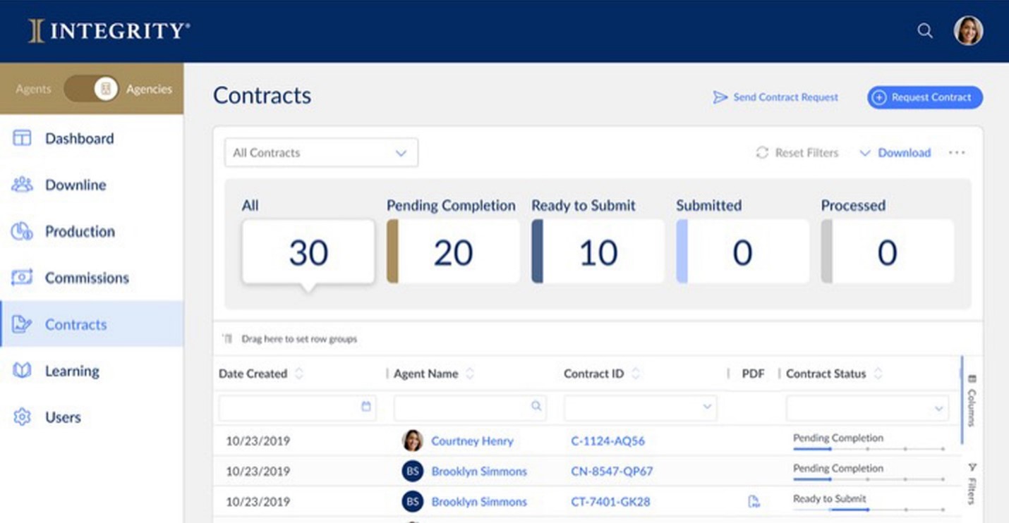 IntegrityCONNECT+ Contracts View
